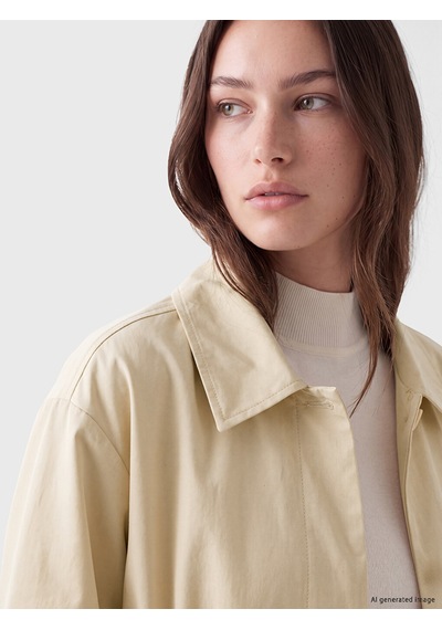 Lcw Modest Bej Gömlek Yaka Oversize Kadın Trençkot