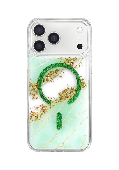 Onegif Apple İphone 17 Pro Lotus Simli Magsafe Kapak - Yeşil