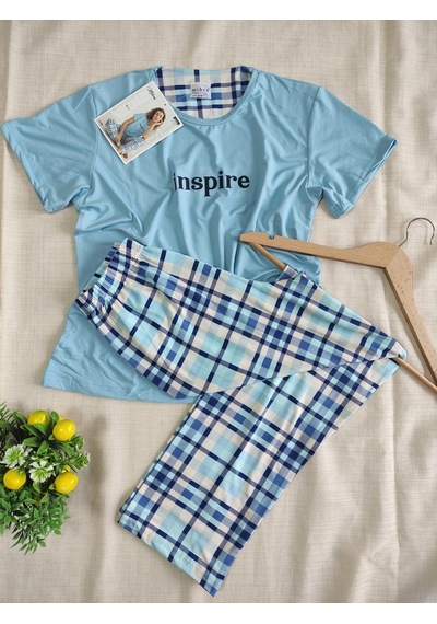 Mihra Renkli Milan Kumaş Sıfır Yaka Kadın Pijama Takımı 50107 Mavi
