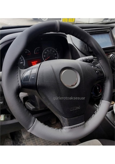 Hyundai Accent 2000-2006 Uyumlu Direksiyon Kılıfı Iki Renkli Yüzüklü Gri-siyah