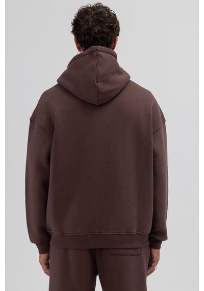 Vamos Basic Fermuarlı Oversize Kapüşonlu Sweatshirt Kahve