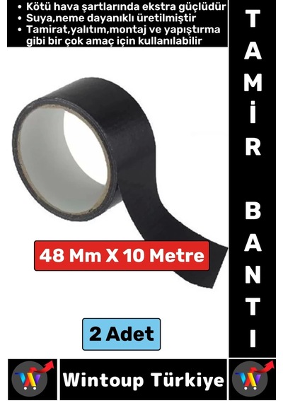 Ultra Güçlü Su Neme Dayanıklı Çok Amaçlı Montaj Onarım İzolasyon Tamir Bantı Siyah 48 Mmx10 Mt 2 Adt