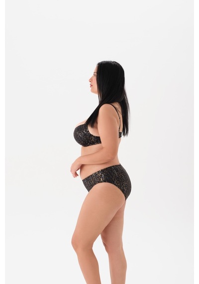 Büyük Beden Kaplı Balenli Parlak Leopar Bikini Takım Altın