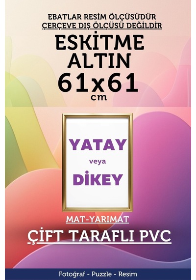 Altın-22mm-61x61 Cm Mat Pvc Li Camsız Fotoğraf Puzzle Belge Çerçeve Yatay Dikey Asılabilme.