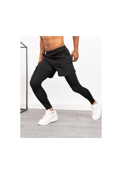 Gugus Erkek Uzun Taytlı Şort / Koşu Fitness Antrenman Spor Şortu Siyah-uzun