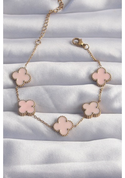 Ezoconcept 316l Çelik Gold Renk Pembe Mineli Yonca Bileklik 001