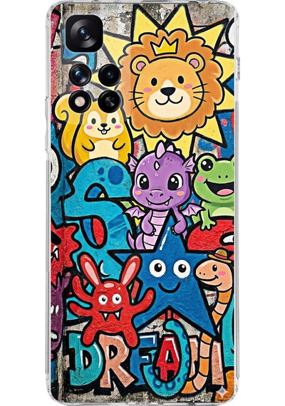Xiaomi Redmi Note 11 Pro Plus 5g İle Uyumlu Grafiti Star Team Tasarımlı Şeffaf Kılıf Şeffaf