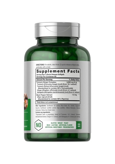 Horbäach Turmeric And Ginger Supplement 3000 Mg 180 Softgel Pills