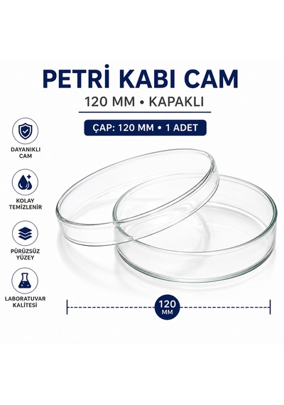 Petri Kabı Cam 120 Mm Kapaklı