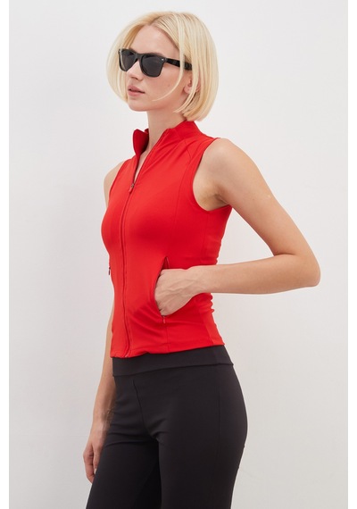 Fullamoda Dik Yaka Dalgıç Kumaş Slim Fit Yelek Kırmızı
