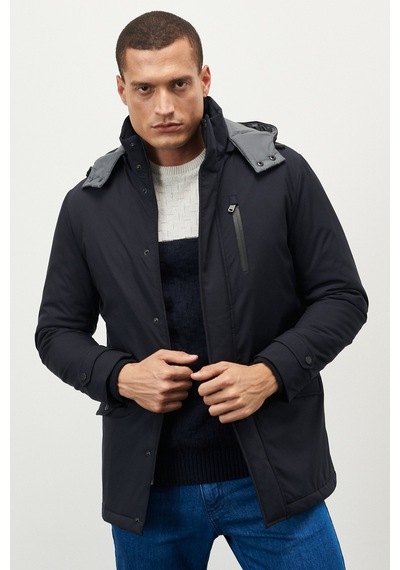 AC&Co / Altınyıldız Classics  Erkek Indıgo Standart Fit Normal Kesim Kapüşonlu Soğuk Geçirmez Kışlık Kaban Indıgo İndigo