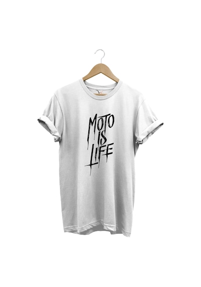 Moto Is Life Baskılı Motorcu %100 Pamuk Regular Fit Bisiklet Yaka Premium Beyaz T-shirt Beyaz