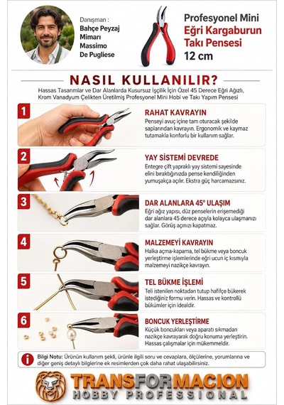 Mini Eğri Kargaburun Takı Pensesi 12 Cm - Takı Tasarım, Tel Bükme, Boncuk Ve Hobi Pensesi - Yaylı Eğri Ağızlı Genel
