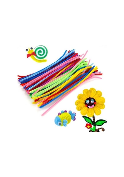 Renkli Şönil, 200 Adet, Eğitici Şönil Seti, Tüylü Tel, 30 Cm, Peluş Tel