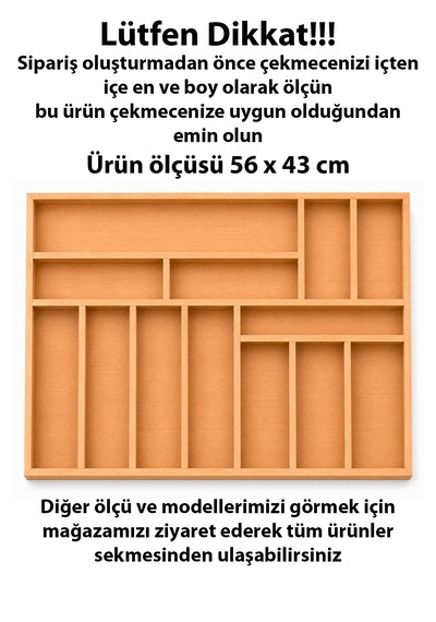 56x43 Cm Ahşap Kaşıklık Çekmece İçi Organizer Doğal Ahşap Mutfak Düzenleyici