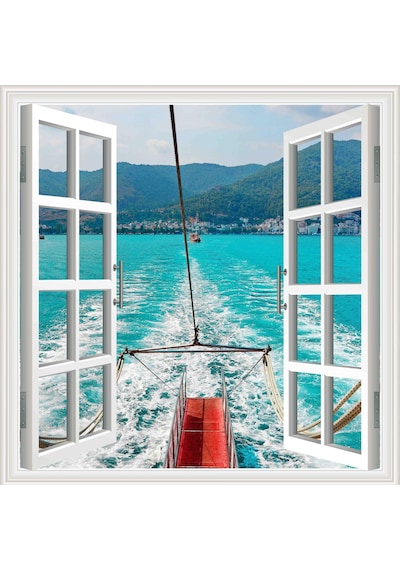 Pencere Poster Duvar Kağıdı Deniz Dağ Yapışkanlı Sticker