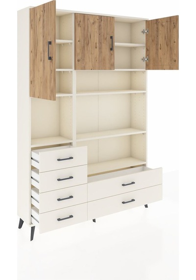 Arges Dolap 9 Raflı 6 Çekmeceli 3 Kapaklı 132x30x195 Aytaşı-çam/aytaşı Atlas Çam/aytası