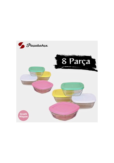 Pudding Silikon Kapaklı Cam Saklama Kabı 8'li Kahvaltılık 310cc. Fma07093