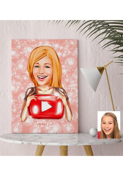 Kişiye Özel Kadın Youtuber Karikatürlü Kanvas Tablo 30X50Cm-1