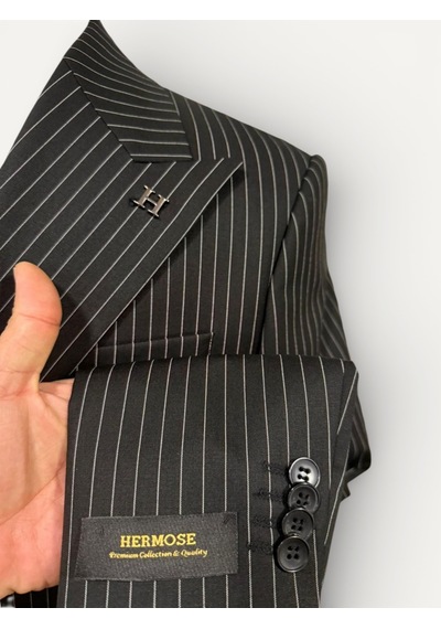 Hermose Sartorial Onyx Siyah Kruvaze Çizgili Takım Elbise