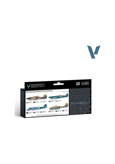 Vallejo 71163 8x18 Ml. Raf Colors Desert Scheme & M.t.o. 1940-1945, Model Air Serisi Model Boyası Seti Renkli