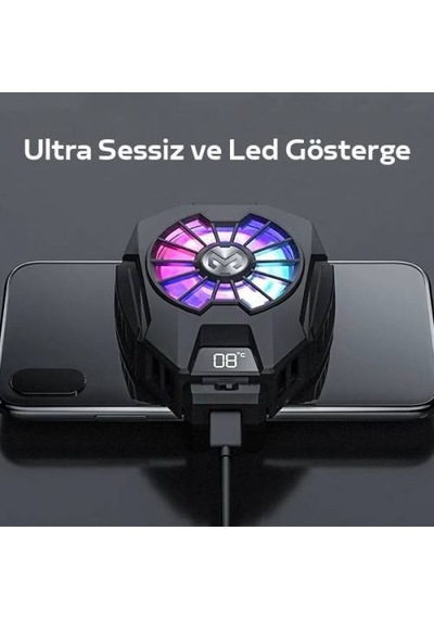 Coofbe RGB Led Işıklı Telefon Isı Göstergeli Telefon Soğutucu Fan
