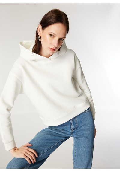 Mustang Ekru Kadın Kapüşon Loose Fit Düz Sweatshirt M4wl-swt-1936