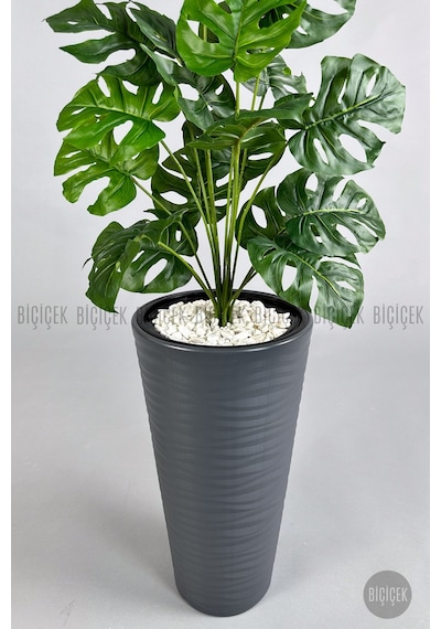 Biçiçek Yapay Monstera Deve Tabani Bi̇tki̇si̇ 130 Cm Antresi̇t Kumsal Saksıda