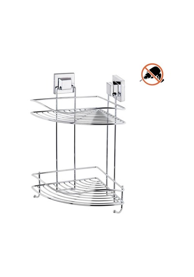 Banyo Köşe Rafı Kendinden Yapışkanlı 2 Katlı Kancalı Easyfix Gri