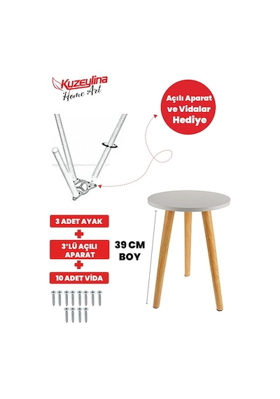 Konik Sehpa Ayağı 39 Cm 3 Adet - 3'lü Plastik Ayak Bağlantı Aparatı Ve Vidalar Hediye