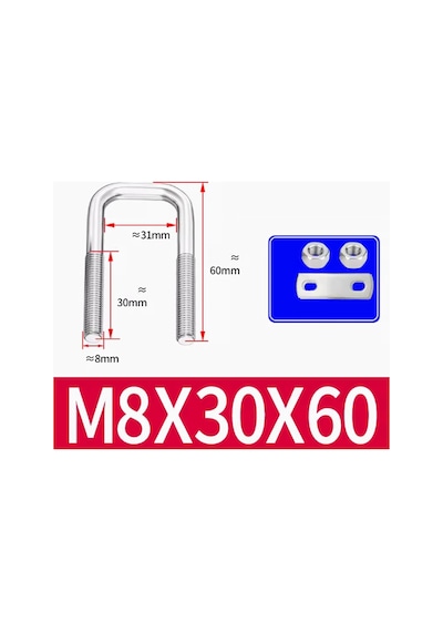 Somunlu Ve Plakalı Çelik Boru Kelepçesi U-cıvataları M8 30 60 Genel