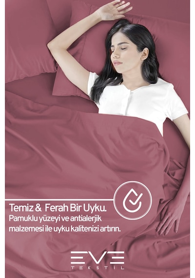 Eve Tekstil Pamuklu Çift Kişilik Rainforce Kumaş Lastikli Çarşaf Ve Yastık Kılıfı Set Gül Kurusu