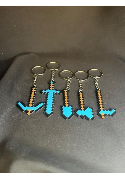 Minecraft Anahtarlık Diamond 5'li Set Açık Mavi