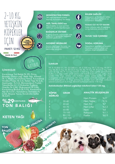 Exclusion Monoprotein Düşük Tahıllı Ton Balıklı  ve Narlı Küçük Irk Yetişkin Köpek Maması 7 KG