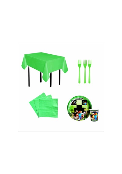 Minecraft Tabak, Bardak, Yeşil Masa Örtüsü, Çatal