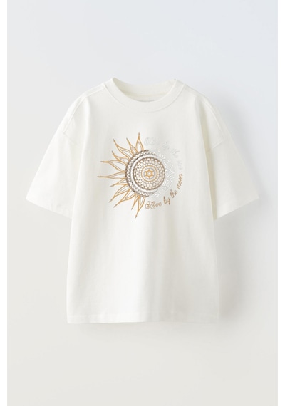 Thewert Unisex Son And Moon Tasarım Baskılı Pamuk Beyaz Oversize T-shirt
