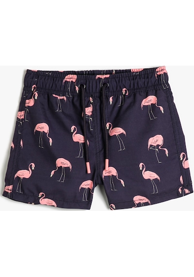 Koton Deniz Şortu Flamingo Baskılı Beli Bağlamalı File Astarlı Pembe Desenli 3skb00037bw 3SKB00037BW41A