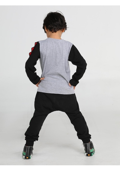 Casabony Crocos Siyah Erkek Çocuk Pantolon+T-Shirt Takım-Gri - Siyah