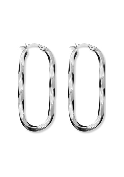Oya Silver Oval Burgulu Kadın Gümüş Halka Küpe 2x4.5cm
