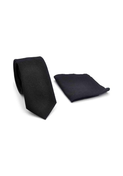 Gaffy Siyah Şal Desenli Dokuma Kumaş Mendilli Slim Fit Kravat // Sdk-250201 Siyah