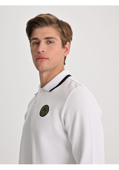 Fenerbahçe Beyaz Tribün Tek Renk Logolu Uzun Kollu Erkek Polo Tshirt