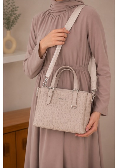 Just Polo Kadın Orta Boy Premium Deri Ayarlanabilir Askılı 3 Bölmeli Şık El & Omuz Çantası Shoulder Bag Taş