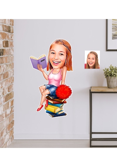 Kişiye Özel Bayan Öğrenci Karikatürlü Duvar Sticker 50X70CM