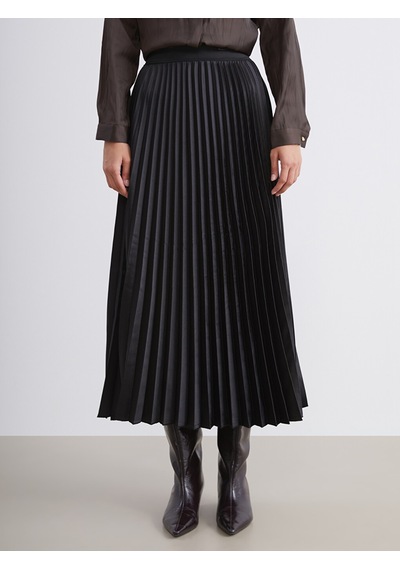 Lcw Modest Siyah Beli Lastikli Saten Pileli Etek