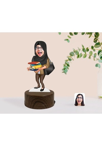 Kişiye Özel Tesettürlü Kadın Öğretmen Karikatürlü Dekoratif 3D Bi (481501468)