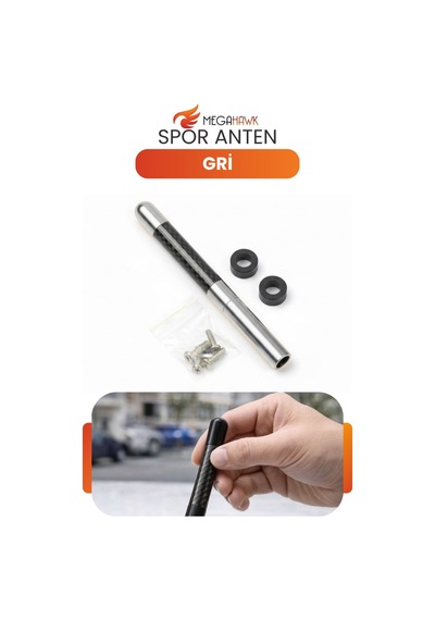 Spor Anten Gri Karbon Görünümlü Universal Kısa Oto Anten Vidalı