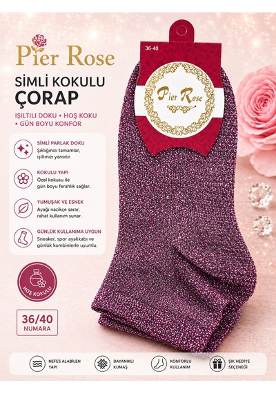 Pier Rose Simli Kadın Çorap Kokulu Parlak Soket Çorap 6 'lı Paket Silver Gümüş