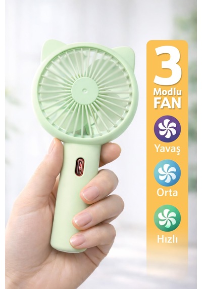 3 Modlu Şarjlı El Fanı 3 Kademe Seyahat Masaüstü Vantilatör Taşınabilir Mini Fan Yeşil F136