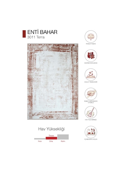 Enti Bahar 3011 Terra Halı - Bordürlü Eskitme Desenli Mutfak Halısı