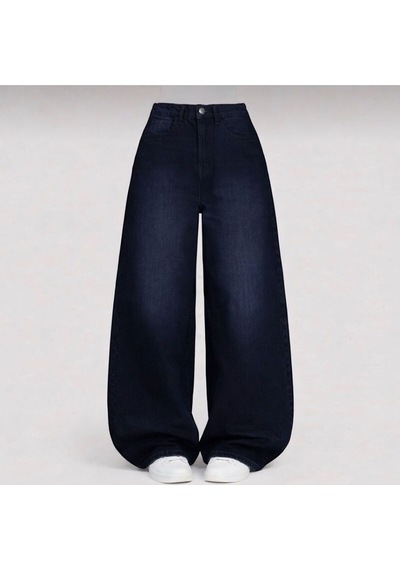 St.poll Eskitme Yıkama Vintage Unisex Baggy Jean Pantolon Lacivert
